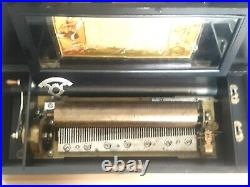 Large 10 Play Antique Swiss Cylinder Music Box In Working Condition
