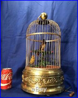 Large 2 Birds Antique France singing automaton Birds Cage music Box, tall 21 Inch