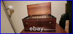 Large Antique Bremond 10 Tune 14 Inch Cylinder Music Box With Bells Restored
