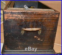 Large Antique Cylinder Music Box with 6 Bells for Restoration or Parts