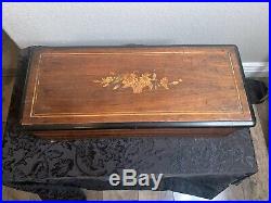 Large Antique French Inlayed Music Box With Key Free Shipping