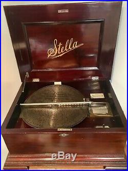 Large Antique Stella 15 1/2 in. Disc Music Box-Plays & Looks Fantastic-10 Discs