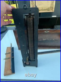 Large Antique Swiss Cylinder Music Box Player Wood Case Parts Box 12 Song 25