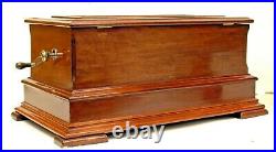 Large Antique Swiss Cylinder Music Box With Carved Mahogany Case