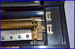 Large Antique Swiss cylinder music box, 6 Airs Song, walnut Case- Plays Great