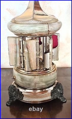 Large Carousel music box, lipstick, golden metal and onyx, Made in Italy