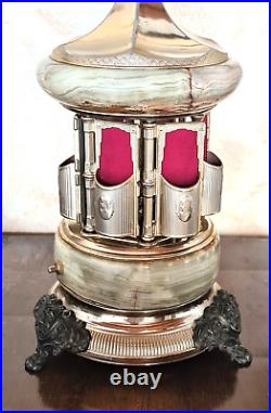 Large Carousel music box, lipstick, golden metal and onyx, Made in Italy