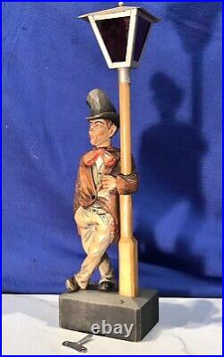 Large Carved German Whistler Black Forest Lamp Post Drunk Karl Griesbaum Works