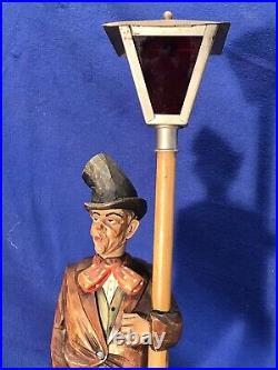 Large Carved German Whistler Black Forest Lamp Post Drunk Karl Griesbaum Works