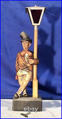 Large Carved German Whistler Black Forest Lamp Post Drunk Karl Griesbaum Works