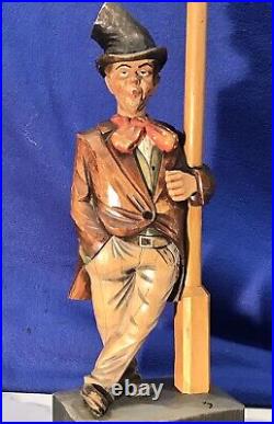 Large Carved German Whistler Black Forest Lamp Post Drunk Karl Griesbaum Works