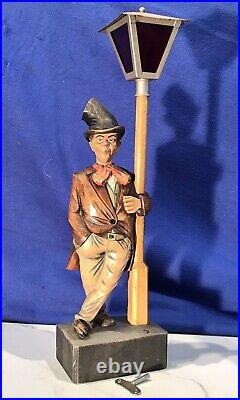 Large Carved German Whistler Black Forest Lamp Post Drunk Karl Griesbaum Works