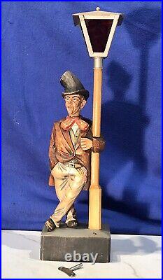 Large Carved German Whistler Black Forest Lamp Post Drunk Karl Griesbaum Works