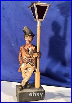 Large Carved German Whistler Black Forest Lamp Post Drunk Karl Griesbaum Works