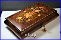 Large Italian BURL Wood REUGE MUSIC BOX Hand Crft Inlay Jewelry Unchained Melody