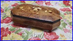 Large Italian burl wood inlay musical jewelry box. Plays Edelweiss FREE SHIP