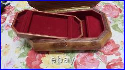 Large Italian burl wood inlay musical jewelry box. Plays Edelweiss FREE SHIP