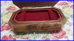 Large Italian burl wood inlay musical jewelry box. Plays Edelweiss FREE SHIP