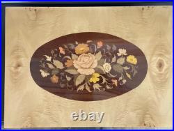 Large Italian burl wood inlay musical jewelry box. Plays La Polonaise Chopin