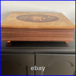 Large Italian burl wood inlay musical jewelry box. Plays La Polonaise Chopin