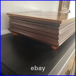 Large Italian burl wood inlay musical jewelry box. Plays La Polonaise Chopin