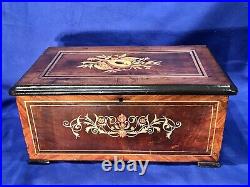 Large Vintage Antique Swiss Marquetry Inlay Cylinder Music Box