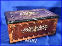 Large Vintage Antique Swiss Marquetry Inlay Cylinder Music Box