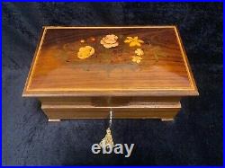 Large Vintage Inlaid Italilan Reuge Footed Jewelry Music Box Godfather Tunes