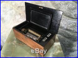 Large Vtg Antique Gorgeous Swiss Cylinder 8 Tune Music Box W Hand Wood Case Work