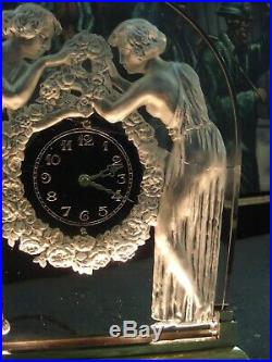 Large hand Signed R. Lalique ART NOUVEAU NYMPH FLAPPER glass desk lamp Cracked
