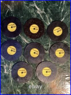 Lot of 46 Swiss Thorens Record Metal Discs Plus Wood Storage Box