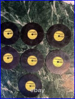 Lot of 46 Swiss Thorens Record Metal Discs Plus Wood Storage Box