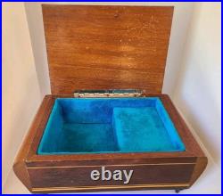 Marquetry Vintage ReugeSwiss Music Jewelry Box Plays Dr Zhivago Sorrento Italy