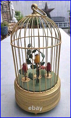 Mechanical Bird Cage Automaton With Three Birds Late 20th Century Gilded Cage