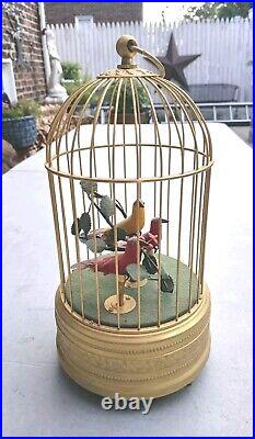 Mechanical Bird Cage Automaton With Three Birds Late 20th Century Gilded Cage