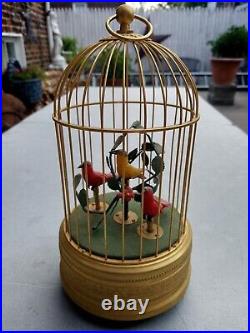 Mechanical Bird Cage Automaton With Three Birds Late 20th Century Gilded Cage