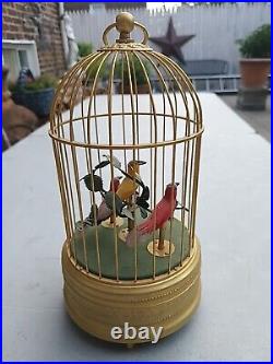 Mechanical Bird Cage Automaton With Three Birds Late 20th Century Gilded Cage