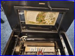 Mermod Freres Antique Cylinder Music Box 1800s 10 Airs With Nice Wood Inlay