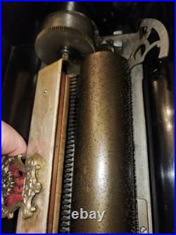 Mermod Freres Antique Cylinder Music Box 1800s 10 Airs With Nice Wood Inlay