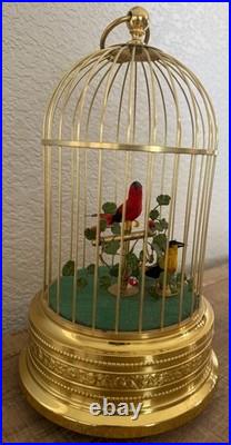 Mid-Century German Singing Bird Automaton Brass Cage Two Birds Working BOX