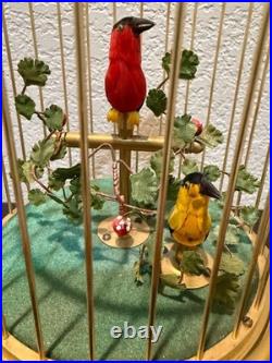 Mid-Century German Singing Bird Automaton Brass Cage Two Birds Working BOX