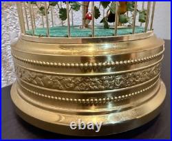 Mid-Century German Singing Bird Automaton Brass Cage Two Birds Working BOX