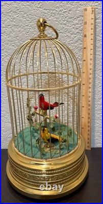 Mid-Century German Singing Bird Automaton Brass Cage Two Birds Working BOX
