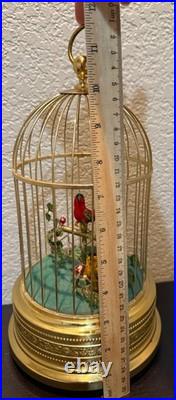 Mid-Century German Singing Bird Automaton Brass Cage Two Birds Working BOX