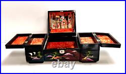 Mid Century Spinning Japanese Geisha Mirrored Tiered Lacquer Jewelry Music Box