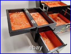 Mid Century Spinning Japanese Geisha Mirrored Tiered Lacquer Jewelry Music Box