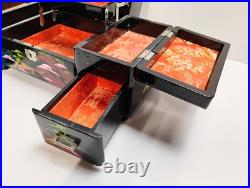 Mid Century Spinning Japanese Geisha Mirrored Tiered Lacquer Jewelry Music Box