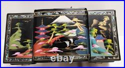 Mid Century Spinning Japanese Geisha Mirrored Tiered Lacquer Jewelry Music Box