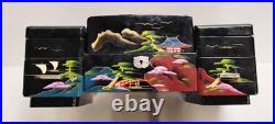 Mid Century Spinning Japanese Geisha Mirrored Tiered Lacquer Jewelry Music Box