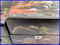 Mid Century Spinning Japanese Geisha Mirrored Tiered Lacquer Jewelry Music Box